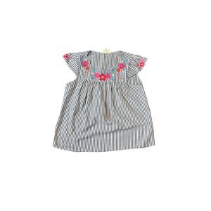 SAVANNA JANE Women's Striped Blouse Embroidered Flowers Ruffle Sleeves Small